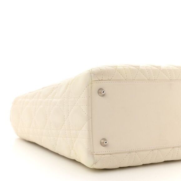 Authentic Christian Dior Lambskin Cannage Ruffle Trim Medium Lady Dior Off White - Picture 11 of 14